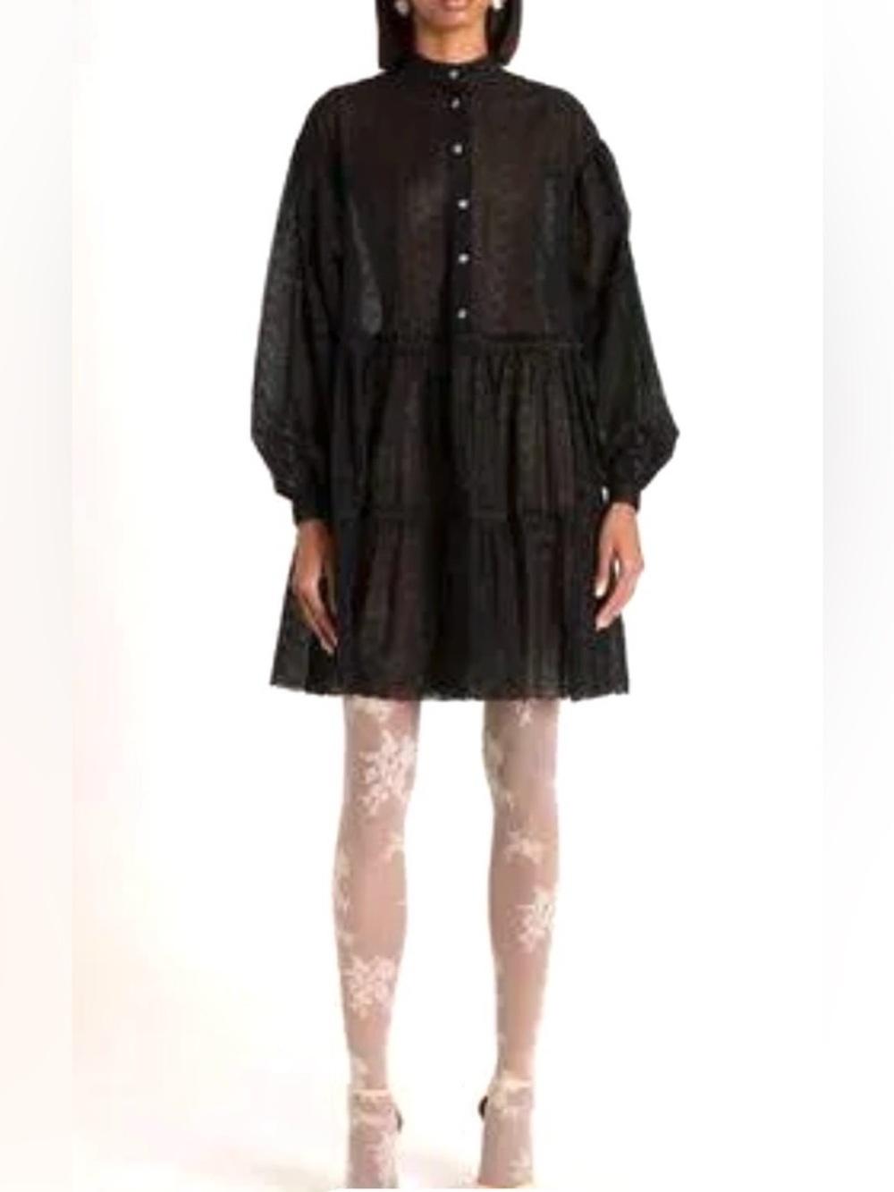 Valentino Garavani Black Daisy Sangallo Short Dress ( Swing Beautiful Dress)